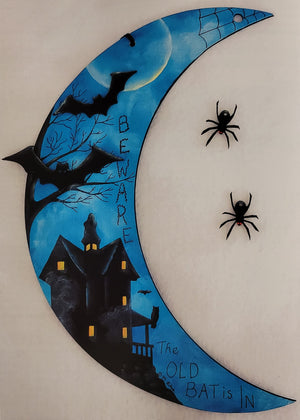 Moon w/ 2 Dangling Spiders Cutout