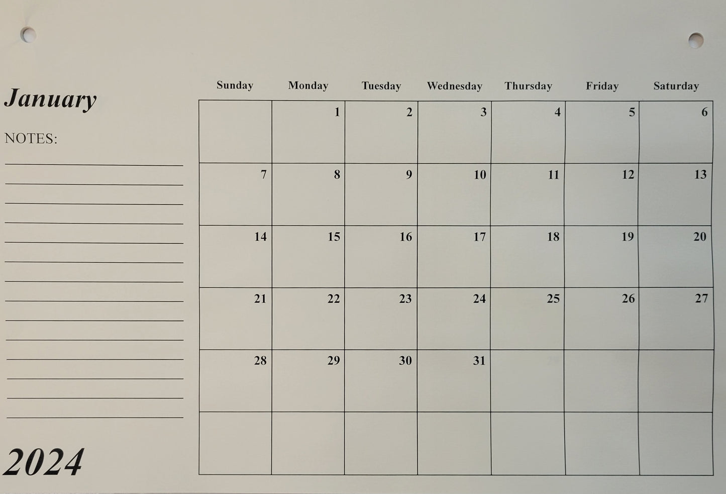 2025 Calendar Insert