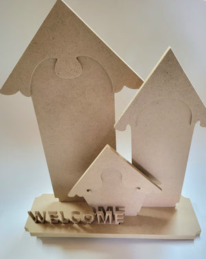 Welcome Sign w/ 3 Houses Stand
