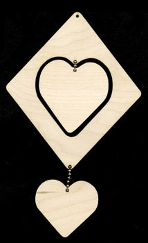 Ornament, Diamond w/ Heart Center & Heart Hanger